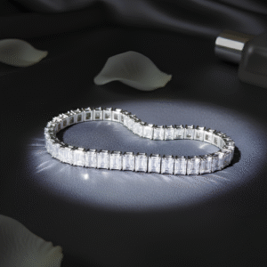 An eternal classic, the Vienna Tennis Bracelet is a masterpiece of sophistication. Each hand-set, emerald-cut stone is precisely aligned to create an unbroken river of light around the wrist. With its flawless symmetry and remarkable brilliance, this bracelet is more than jewelry – it’s an heirloom-worthy statement of elegance, crafted for the woman who commands every room she enters.