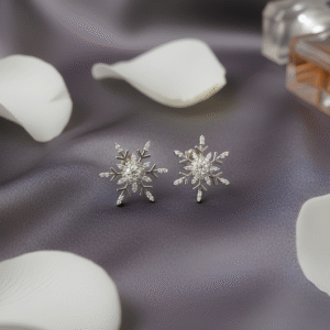 Sterling silver snowflake pavé stud earrings – Flocon Stud Earrings by Silsilay