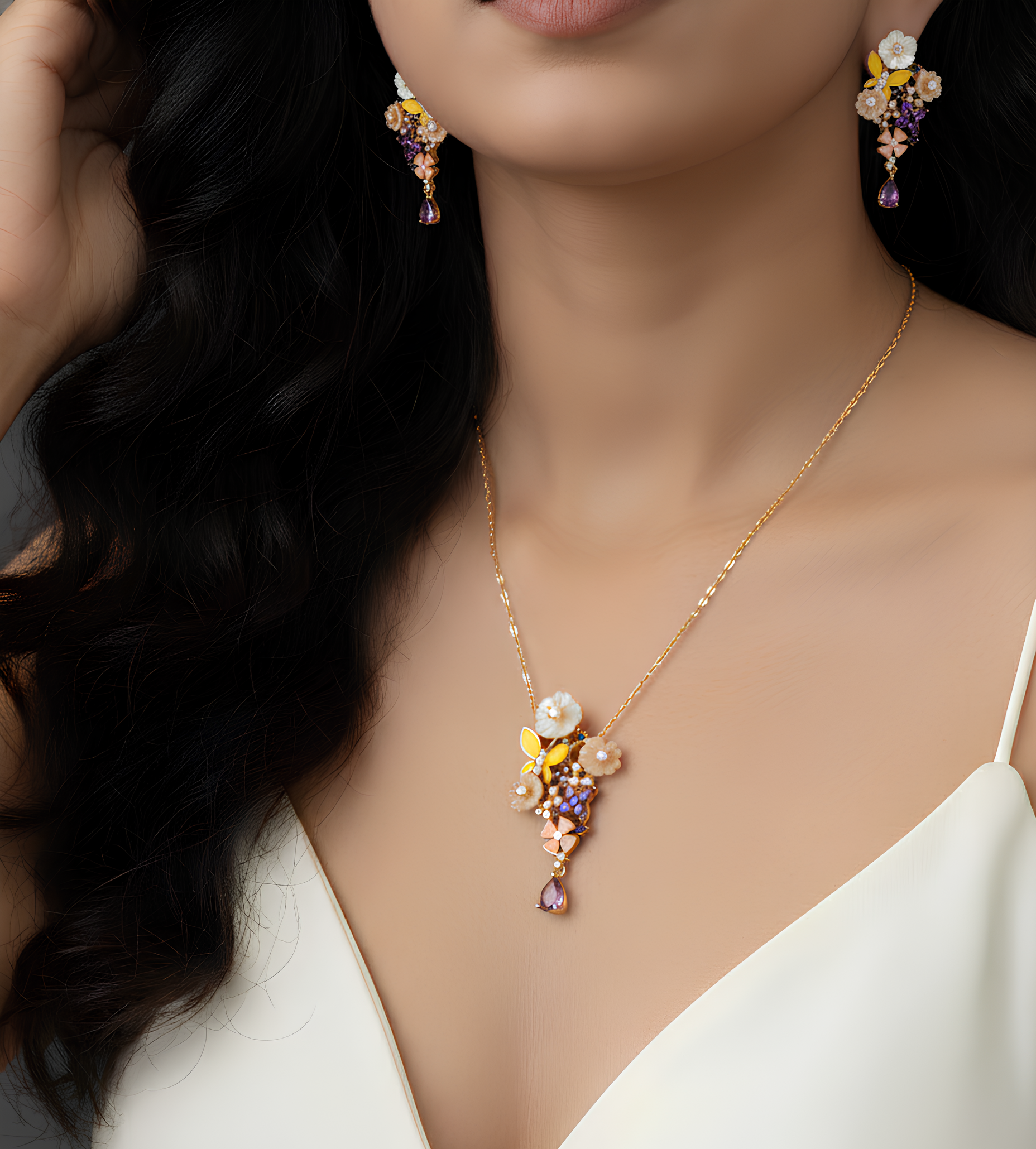 Fiorina 925 Silver MOP Necklace with Earrings by Silsilay - Image 3