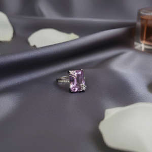 A bold rectangular purple solitaire set in sterling silver — for those who love to make a statement.