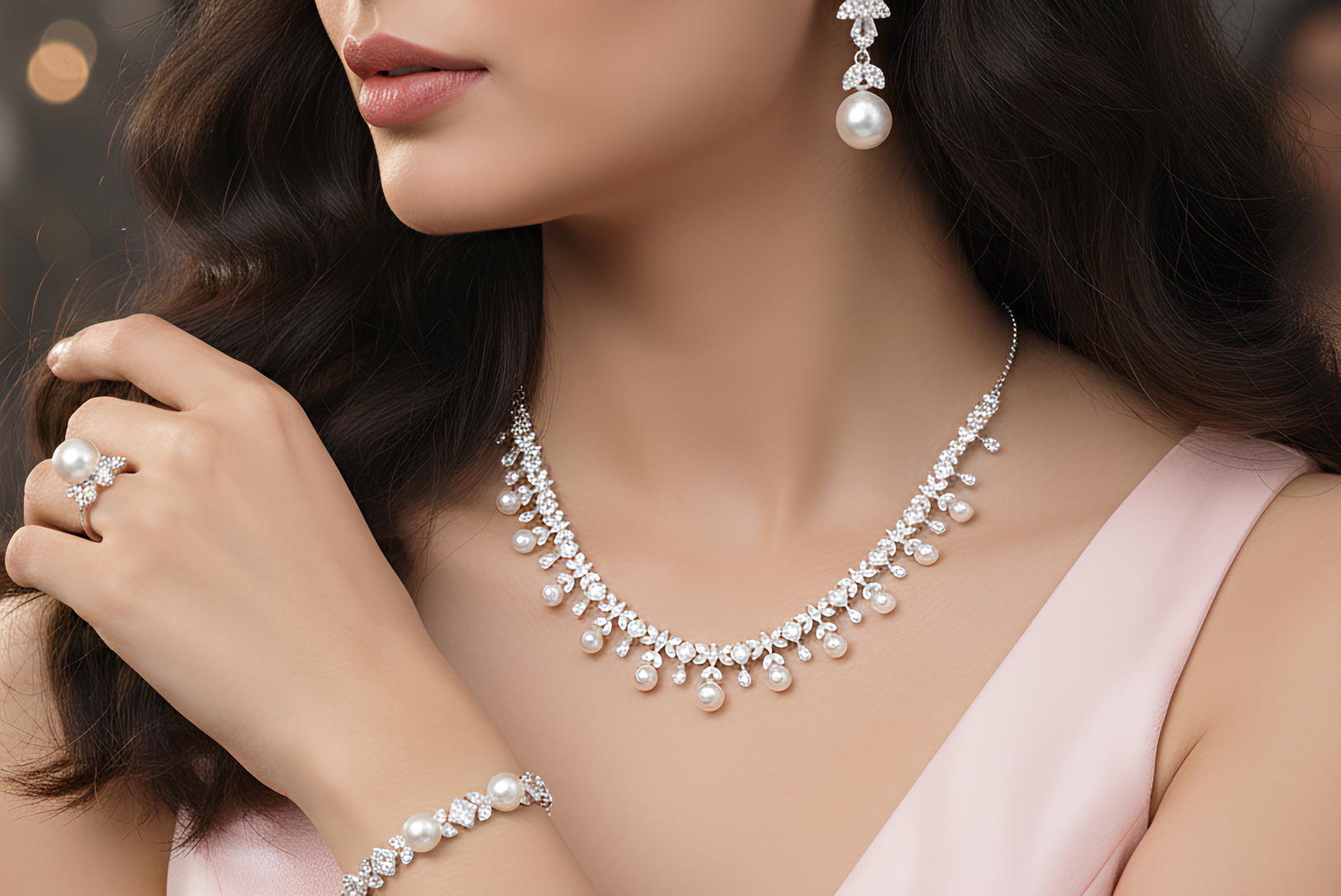 The Celestial Dreams Silver Necklace Set by Silsilay - Image 2